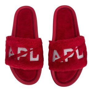 APL Women’s Shearling Furry Slide Sandals in Red/Silver Size 10